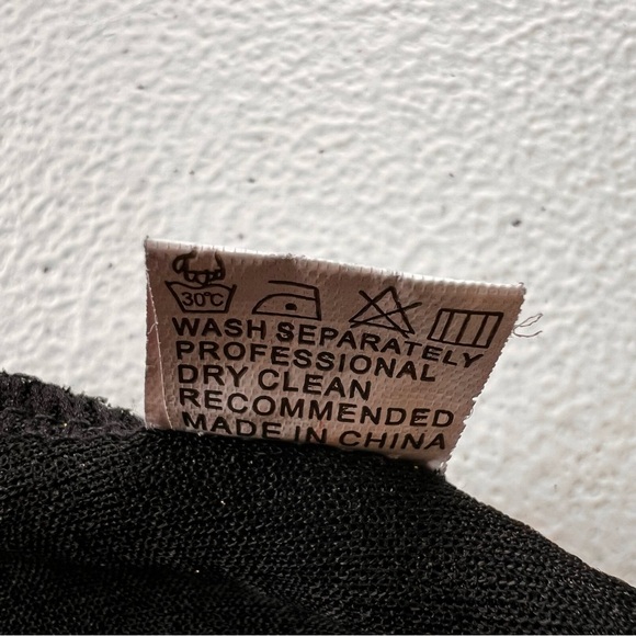 Metallic Black Gold Shimmer Maxi Dress Long Sleeve Large Formal - Picture 8 of 9